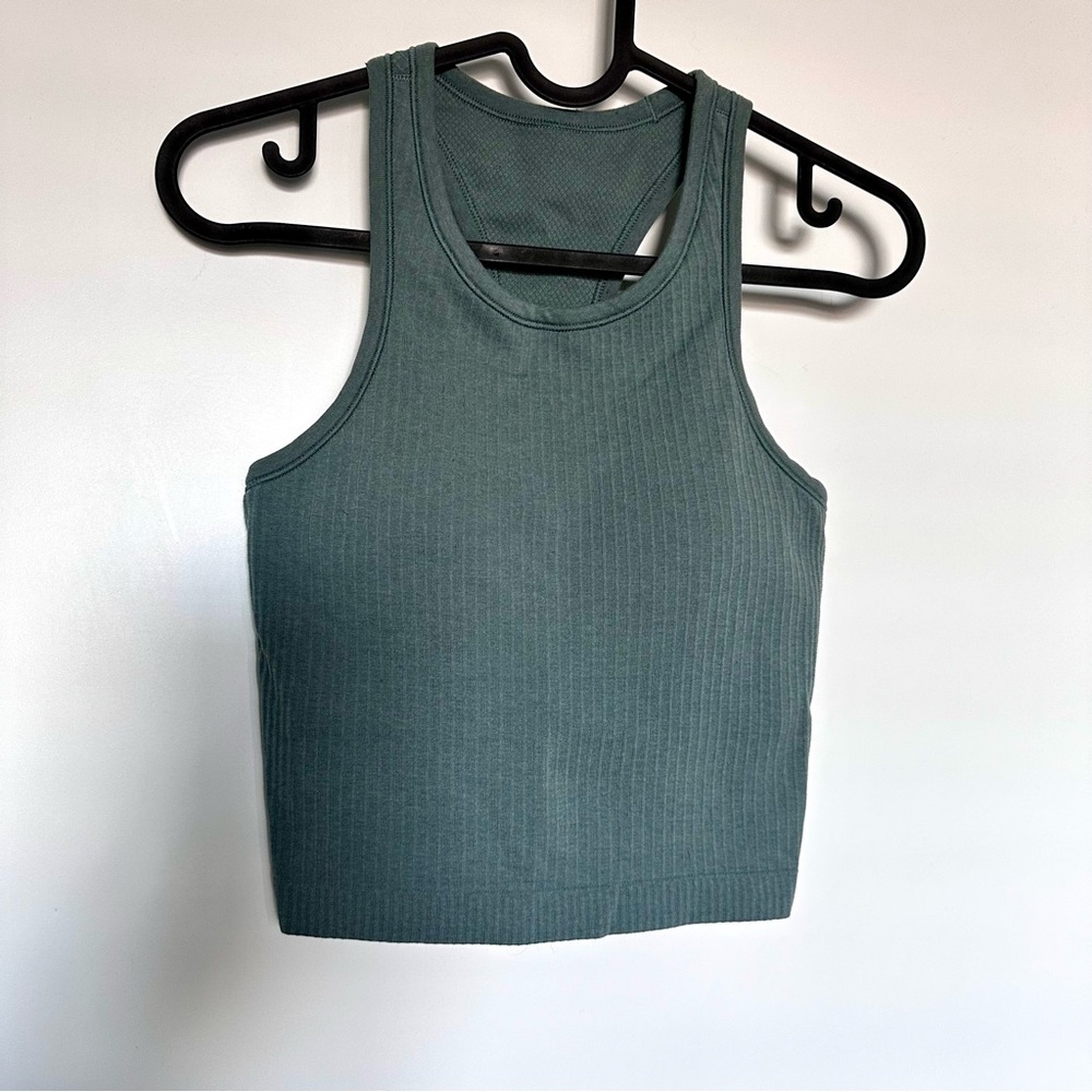 Green Ribbed Crop Tank Top Sleeveless